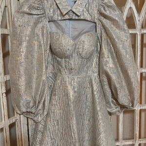 Cocktail Metallic Dress with Puff Sleeves